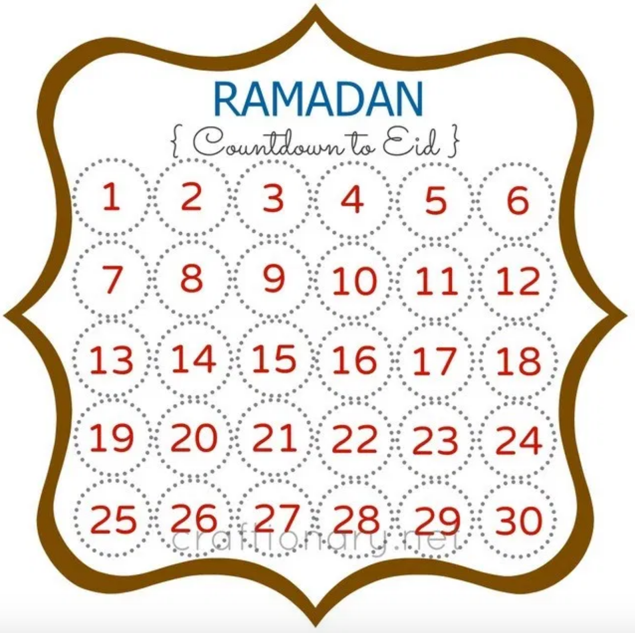 Ramadan Calendar Free Printable Countdown Craftionary