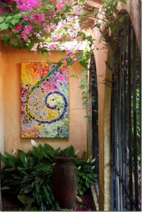 Outdoor mosaic wall art