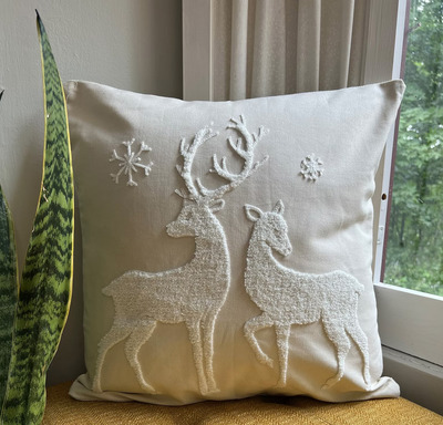 Embroidered-deer-throw-pillow