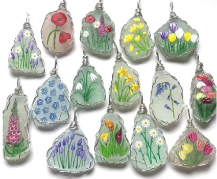 Hand painted flower pendants