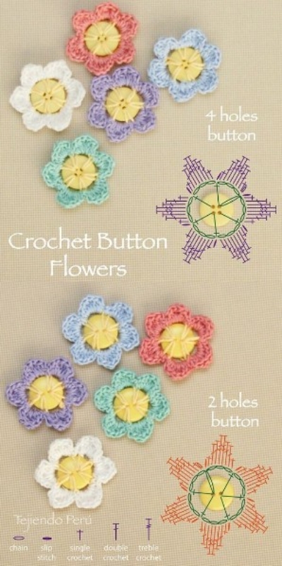 crochet button flowers with 5 petals 