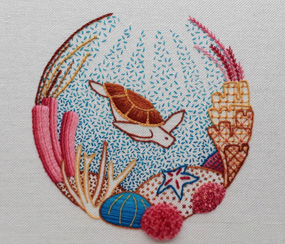 Turtle-and-coral-crewel-embroidery-pattern