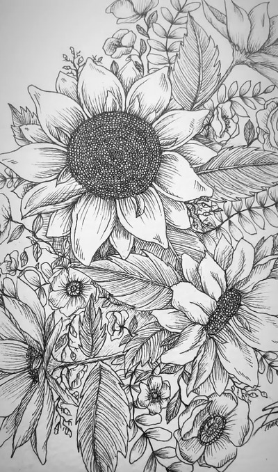 Draw-a-Sunflower-Bouquet-with-Ink-pens