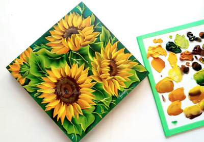 Painting-Sunflowers-on-Wood-Panels-with-Acrylic-Paints