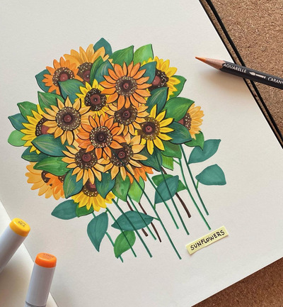 Sunflowers-with-Sketch-Markers-and-Pencil-Colors