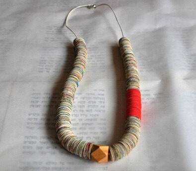 Repurposed-Book -Page-Necklace-with -Wooden-Beads