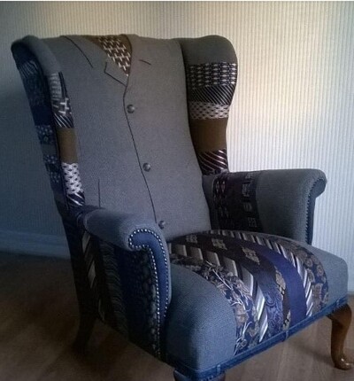 Stunning chair makeover with vintage overcoat ties and denim