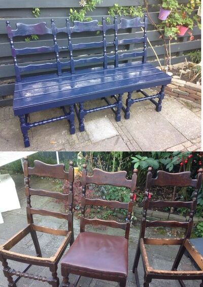 make an indoor bench from old chairs