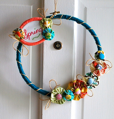colorful flowers embroidery hoop wreath