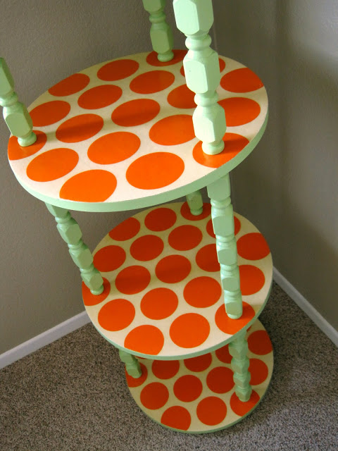 painted-furniture-orange-dots-green-paint
